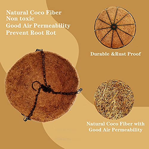 Hanging Baskets for Plants Outdoor(8 inch 4 Pack)- Coconut Coir Hanging Planters Outdoor, Metal Wire Baskets with Coco Liner, Hanging Pots for Plants Indoor, Flower Pots for Railings