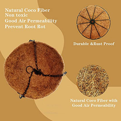 Hanging Baskets for Plants Outdoor(8 inch 4 Pack)- Coconut Coir Hanging Planters Outdoor, Metal Wire Baskets with Coco Liner, Hanging Pots for Plants Indoor, Flower Pots for Railings