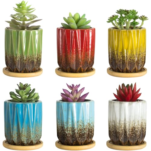 Succulent Pots, 3.15 Inch Small Plant Pots with Drainage Trays Set of 6 - color: Colorful - 3.15*3.5 Inch