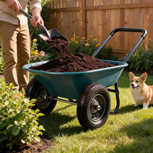 600 Lb All‑ Garden Cart, Utility Wagon with Quick Dump and Built‑in Stand - color: Army Green