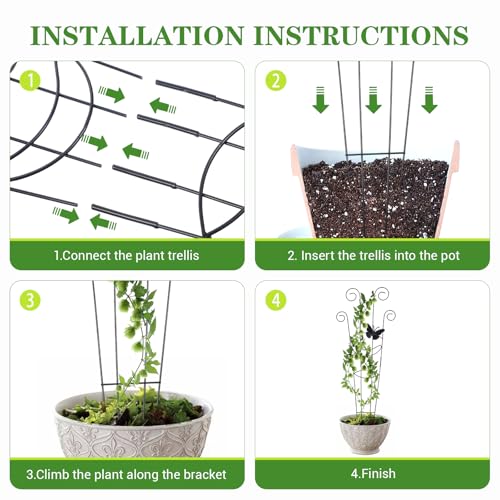4 Pack 30 Inch Taller Plant Trellis for Potted Climbing Plants Indoor, Black Metal Garden Trellis with Butterfly & Bird Designs - Sturdy Expandable Plant Support for Ivy, Pothos, Monstera