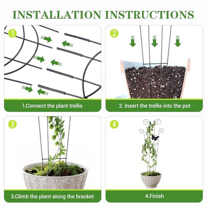 4 Pack 30 Inch Taller Plant Trellis for Potted Climbing Plants Indoor, Black Metal Garden Trellis with Butterfly & Bird Designs - Sturdy Expandable Plant Support for Ivy, Pothos, Monstera