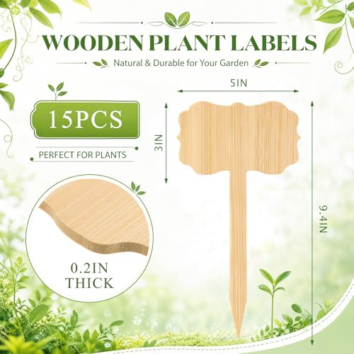 Hicarer 15 Pcs 9.4" x 5" Extra Large Bamboo Garden Markers, Retro Style Natural Wood T-Type Large Plant Labels for Herbs, Flowers & Vegetables – Easy to Read Full-Size Tags for Garden Outdoor - color: Retro Style, size: 9.4" X 5"