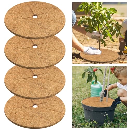 Legigo 4 Pack Coconut Fiber Mulch Ring Tree Plant Protector Mat, 24 Inch - color: 4 Pack, size: 24 Inch