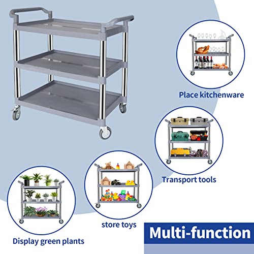 UNICOO 3-Tier Heavy Duty Rolling Utility Cart with Lockable Silent Wheels, 550 Pound Capacity, Anti-Rust Frame, Easy-Clean Shelves for Restaurant, Office, Garage and Kitchen - color: Gray