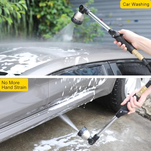 FANHAO Garden Hose Wand Heavy Duty, 16 Inches Metal Watering Wand with 8 Spray Patterns, 180° Rotating Long Hose Nozzle Sprayer Wand with Thumb Flow Control for Watering Hanging Baskets and Shrubs - color: Black