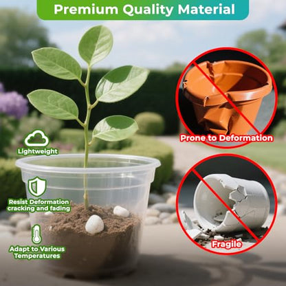 Nursery Pots for Plants, 30 Packs Clear Nursery Pots with Drainage, 3/4/5 Inch Plastic Planter Pots Including 30 Plant Labels in Yellow White Blue (30)