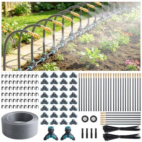 200FT 1/4" Quick-Connect Drip Irrigation System Kit, Automatic Garden Watering System with 32 Pcs Adjustable Spray Nozzles for Garden, Greenhouse, Yard, Lawn - size: 200FT
