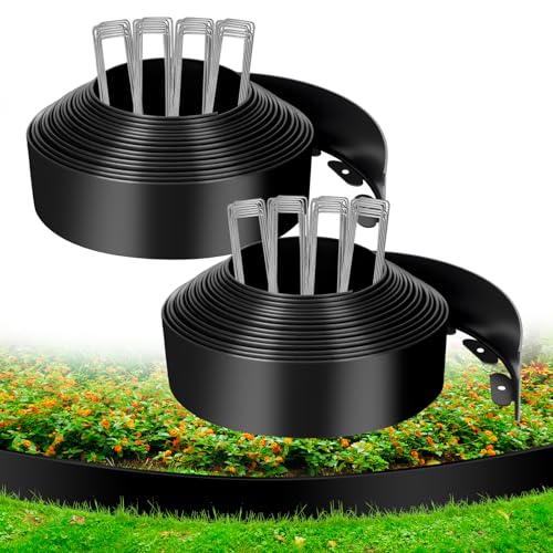 4 Inch x 66 FT (Multiple Sizes Available) Landscape Edging, Garden Edging Borders with 70pcs Upgrade Stakes, Flexible No Dig Plastic Garden Border for Lawn, Landscaping, Flower Beds, tree and Yard - size: 4IN x 66FT