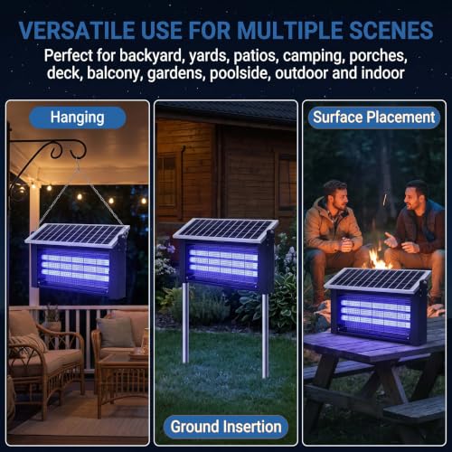 Solar Bug Zapper Outdoor, Solar Powered Bug Zapper with 20W Adjustable Solar Panel, 3×365nm UV Tubes, 4500V Electric Insect Trap,10000mAh Rechargeable, IPX5 Waterproof for Patio Garden Camping Farm - size: 20w with 3 UV lights