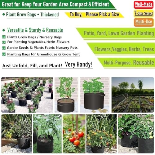 5-Pack 5 Gallon Thickened Plant Grow Bags (12x10 inch) Fabric Plant Pots for Flower Pot,Potato Tomato Planters,Herbs Veggies Planter Bag,Garden Pot,Barrel Planter,Plant Container with Gardening Gloves - size: 5 Gallon (12x10 inches)