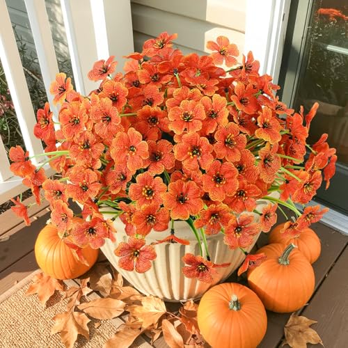 6 Bundles Artificial Mums Flowers for Outdoors, UV Resistant Fall Flowers - color: Orange, size: 6 PCS