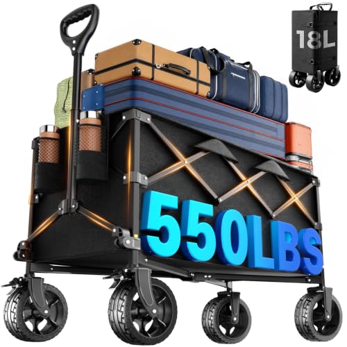 40" Extra Large Collapsible Wagon Cart 550 lbs Capacity Big Wheels IrBlack - color: Iron Black