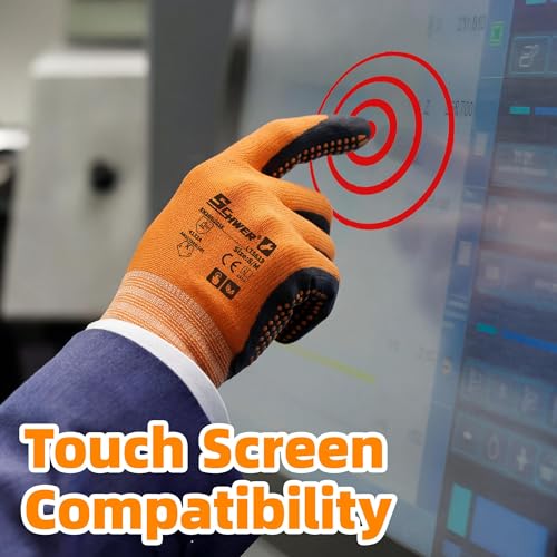 Schwer 6 Pairs Safety Work Gloves with Certified Level 6 Abrasion Resistance, General A1 Cut Resistant Working Gloves with MicroDot Grip, Touchscreen, MicroFoam Nitrile Coating, LT5619, M - size: Medium