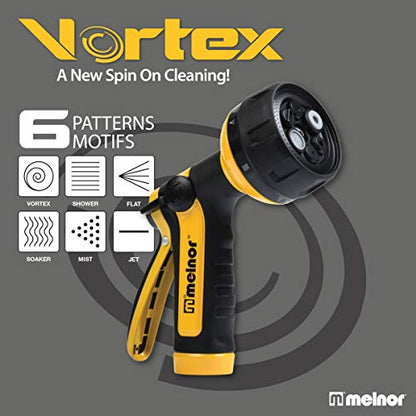 Melnor 65112-AMZ 6-Pattern Vortex Water Hose Sprayer Nozzle, QuickConnect Product Adapter, Black, Yellow, Slip Resistant Outdoor Hose Nozzle Sprayer for Watering Plants, Lawn, Car Washing, Patio, Pet - style: 6-Pattern
