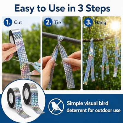 RAINFLOW Bird Scare Tape - 2 Rolls 300FT Reflective Ribbon for Garden