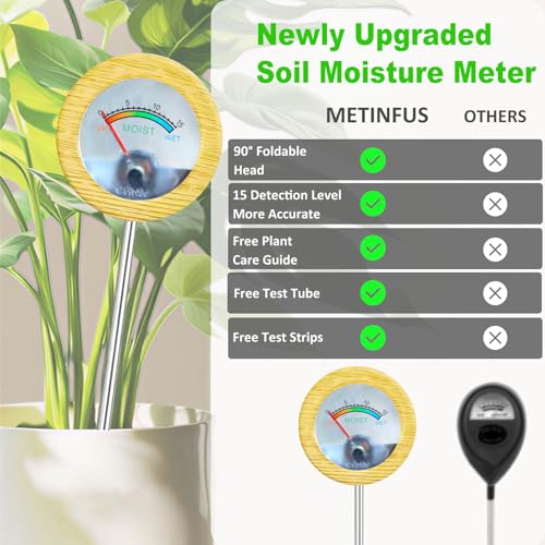 Soil Moisture Meter - Included 200+ Plants Care Guide, 80 pH Test Strips & Sample Tube, Soil Water Tester, Soil Hygrometer Sensor Tool for Garden, Lawn, Farm Plants Care, No Battery Needed - color: Light Wood