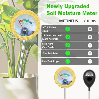 Soil Moisture Meter - Included 200+ Plants Care Guide, 80 pH Test Strips & Sample Tube, Soil Water Tester, Soil Hygrometer Sensor Tool for Garden, Lawn, Farm Plants Care, No Battery Needed - color: Light Wood