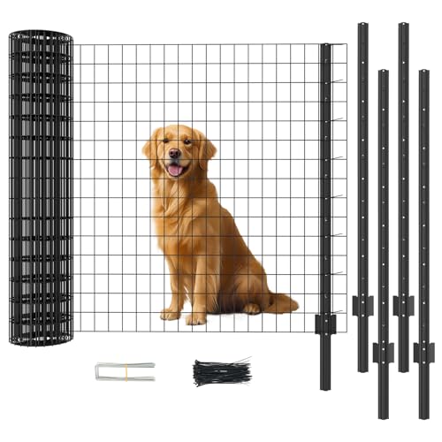 DoCred Welded Wire Fence 45.3inx 50ft, PVC Anti-Rust Coated Metal Wire Mesh - color: Black, size: 45.3Inch x 50FT