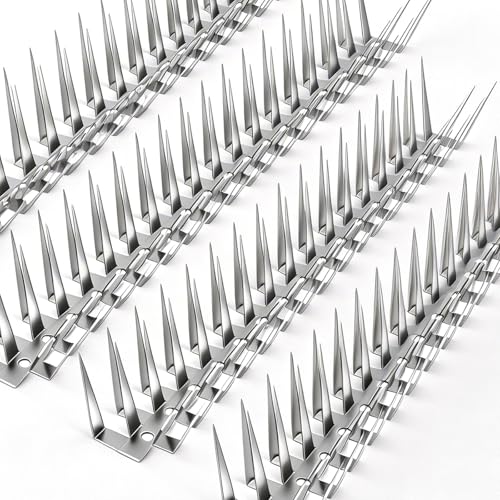 Bird Spikes, 6M Stainless Steel Bird Deterrent Spikes for Outside, Pigeon and Small Bird Control, Easy to Install Fence Roof Window Spikes, 20 Strips 20 Feet Coverage - size: 20 Feet
