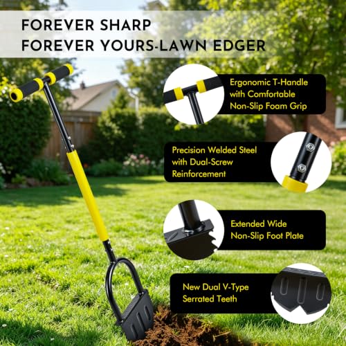 Half Moon Edger Lawn Tool with Wide Footplate & V-Shaped Saw-Tooth