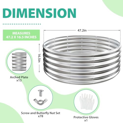 YSEJOMP 17" Tall 48" Diameter Round Raised Garden Bed Kits Outdoor Silver - color: Silver, size: 48 Dia X 16.5 inches