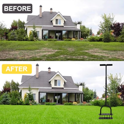 Aerator Lawn Tool, Manual Soil Aerating Lawn with 16 Iron Spikes, Lawn Aerators with Spring Automatic Dirt Clean & 3-Layer Anti-Loosening Design, Pre-Assembled Yard Grass Aerator for Lawn, Garden Tool