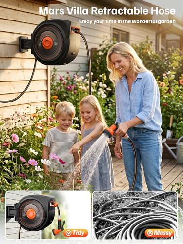 Mars Villa Retractable Garden Water Hose Reel for Outside, 1/2 IN x 65 FT - size: 1/2" 65FT