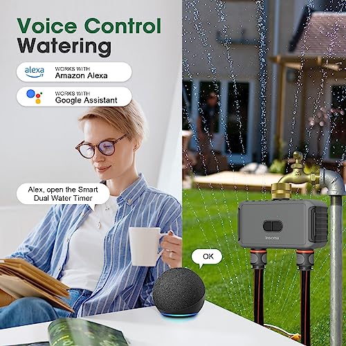 WiFi Hose Timer with Brass Inlet, 2-Zone Sprinkler Timer for Irrigation - color: Black, size: 2 Outlets - T
