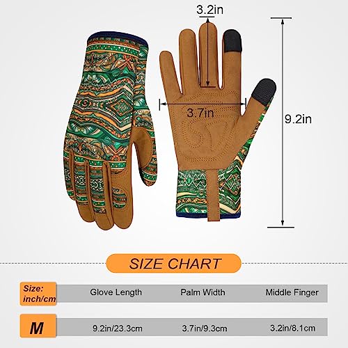 Leather Gardening Gloves for Women Thorn Proof Garden Gloves Touch Screen Working Gloves Gifts,M - color: Bohemian Style B
