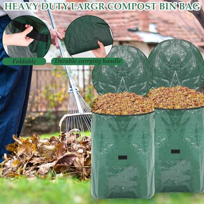 Berlune 4 Pack 132 Gallon Reusable Yard Waste Bag Garden Lawn Leaf Bag Heavy Duty Large Compost Bin with Lid and Handles for Outdoor Debris Trash Leaves Grass Clippings - size: 132 Gallons