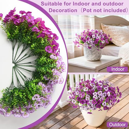 INQCMY Fake Artificial Pansy Flowers Plants for Outdoors UV Resistant - color: Gradient Purple Red