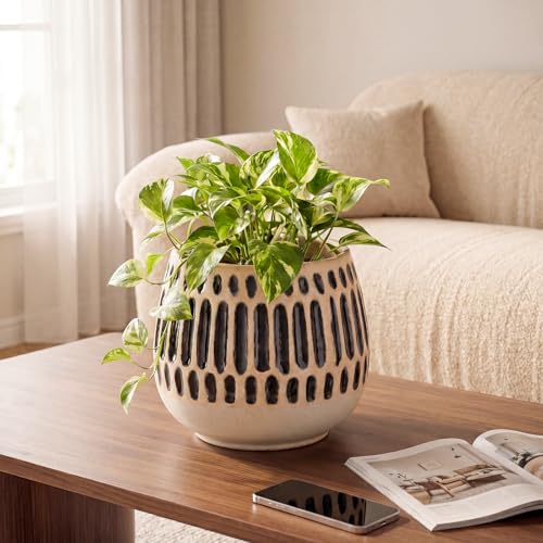 Ceramic Planter 5 Inch Succulent Flower Pot with Blue Stripe - color: Corrugation