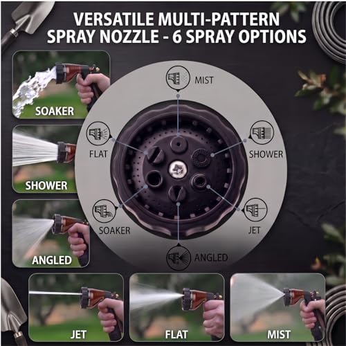 GREEN MOUNT Water Hose Nozzle Spray Nozzle, Metal Garden Hose Nozzle with Adjustable Spray Patterns, Perfect for Watering Plants, Washing Cars - color: Bronze