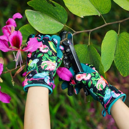 Gardening Gloves,Garden Gloves for Women Firm Grip Breathable Thorn Proof - color: Green Bird
