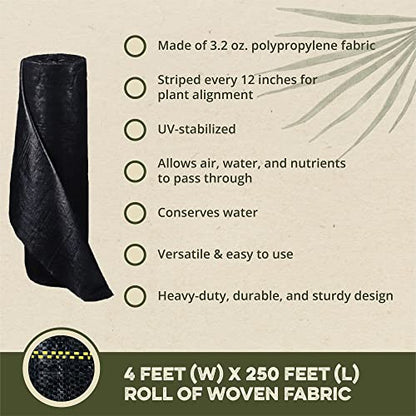 DeWitt 5-Pack Pro-5 Weed Barrier Fabric 5 oz, 4 x 250 Feet – Heavy-Duty Woven Landscape Ground Cover Mat for Raised Garden Bed, Greenhouse Gardening, Outdoor Landscaping, and Commercial Planting - size: 5 Pack, style: 4' x 250'