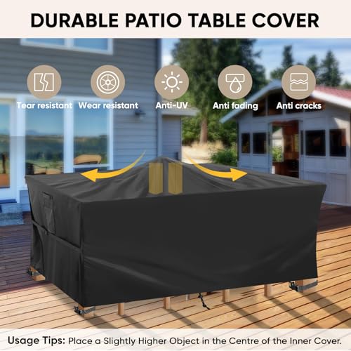 BALEINE Patio Furniture Covers Waterproof, Heavy Duty Outdoor Table Cover - color: Black, size: 78"L×62"W×28"H