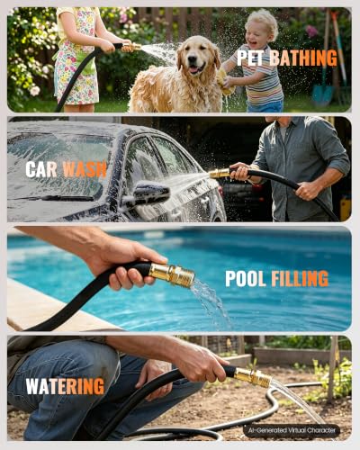 15FT x 5/8" Rubber Garden Hose, Heavy Duty 15 Foot Water Hose - color: Black, size: 15FT 5/8