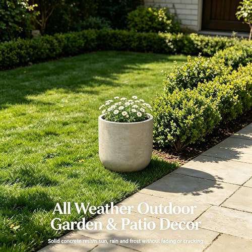 Kante Small Round Capsule Weathered Concrete Planter 11" Dia, Outdoor - color: Weathered Concrete, size: 11.0"Dia x 11.0"H
