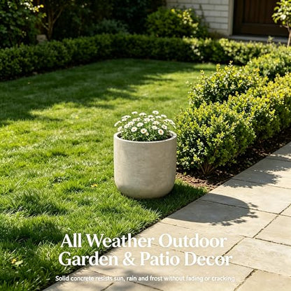 Kante Small Round Capsule Weathered Concrete Planter 11" Dia, Outdoor - color: Weathered Concrete, size: 11.0"Dia x 11.0"H