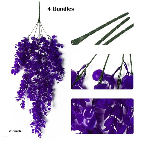 RECUTMS 4 Pcs 29.9 Inch Artificial Hanging Eucalyptus Leaf Plants - color: Purple