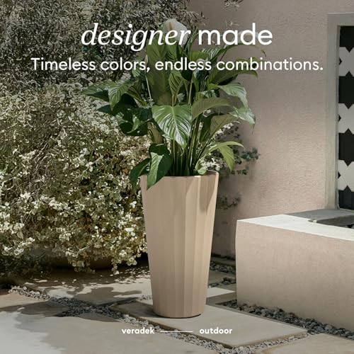 Veradek Column Series Tall Planter - Tapered Outdoor Planter with Shelf - color: Sand, style: Wide Groove