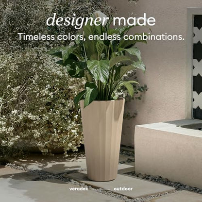 Veradek Column Series Tall Planter - Tapered Outdoor Planter with Shelf - color: Sand, style: Wide Groove