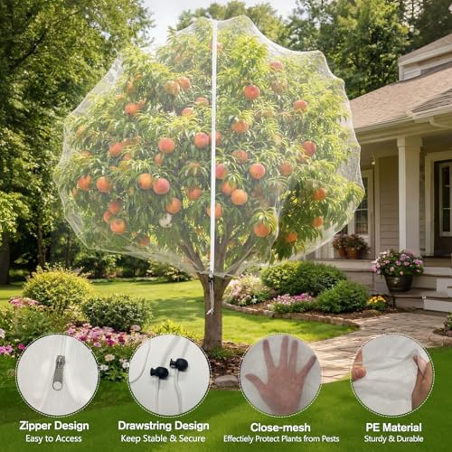 KEOHOLI 15FTx15FT Extra Large Fruit Tree Netting Reusable Durable Mesh Cover with Zipper and Drawstring for Fruit Tree Protection Cover from Birds Cicadas Squirrels and Insects - size: 15*15ft (1Pack, White)
