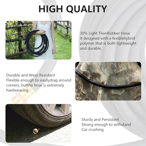 Garden Hose 5/8"x 150ft Brass Rubber Heavy Duty Water Hose 600 PSI Black - color: Black, size: 150ft