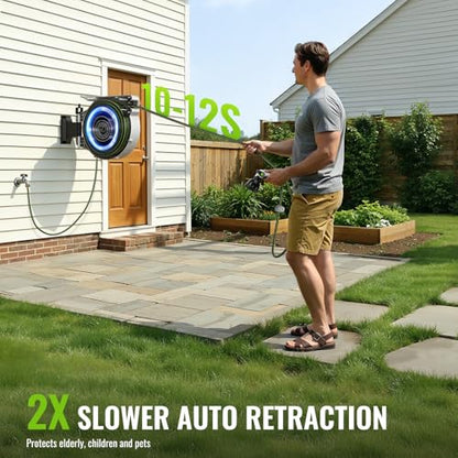 100 FT x 1/2 Inch Retractable Garden Hose Reel for Garden Watering - color: Silver