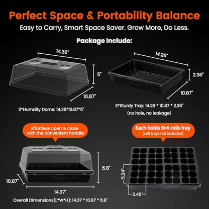 SOLIGT Thick Plastic 3-Set Strong Seed Starter Trays with 5" Humidity Domes - size: 3 Set