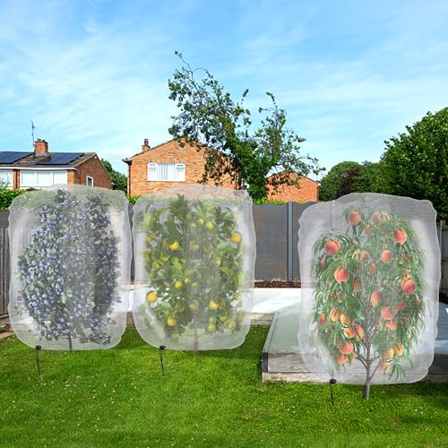6 Pcs Insect Bird Barrier Tree Net with Drawstring, 2 Sizes Garden Bird Netting Plant Cover, Fruit Tree Netting for Protect Plants Fruits Flowers from Insect Bird Eating - color: 6 Pcs, size: 2 Sizes