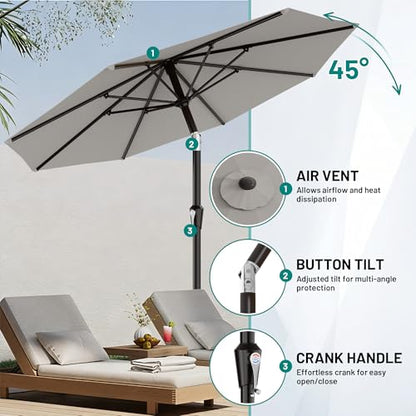 AreShark 9FT Outdoor Patio Umbrella with Tilt and Crank, Light Gray - color: Light Gray, size: 9ft