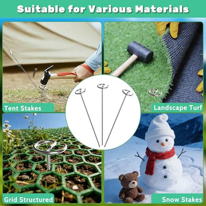 12 Inch 8 Gauge Circle Top Landscape Fabric Staples, HKKZYT 25/50/100 Pcs Galvanized Landscape Fabric Pins, Gardening Essentials Garden Weed Barrier Stakes Sod Staples for Outdoor (25pcs)
